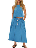 Fongt Hot 2025 New Summer Vacation Sleeveless Vest Half-Dress Cotton-Song Set Two-Piece Set