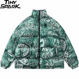 Men Hip Hop Reversible Jacket Parka Streetwear Retro Graphic Harajuku Padded Jacket 2022 Winter Cotton Casual Windbreaker