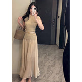 Fongt High-Waisted Folding Skirt Dress Girl 2025 Spring Lanky Wind Hanging Feeling Big Skirt A Word Long Skirt