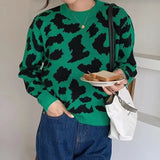 New 2021 Women Autumn Winter Sweaters Knitted Elegant Leopard Warm Fashionable Oversized Vintage Lady Tops
