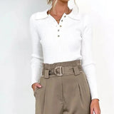 Fongt 2023 New Fashion Solid Color Polo Collar Slim Top Casual Harron Suit Suit-Outfit