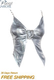 Women's Summer Silver Chain Vest Top Y2k Sexy Sleeveless Crop Top Ladies Camisole Punk T-shirt With Open Shoulders Tank Top