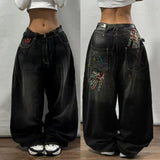 Black Wide-Legged Jeans 2024 New Spring And Autumn Style Middle Waist Style Sagging Jeans-Outfit