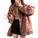 Fongt Spliced Denim Jacket Girl Spring And Autumn Loose Design Sense Small Casual Pink Workwear Top