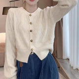 Fongt Winter New Round Collar Small Fragrant Wind Small Single Breasted Cardigan Sweater Versatile Thick Knit Jacket Female-Outfit