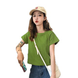 Fongt Cotton 2024 Summer Wear New Pure Cotton Short Style Show Thin Crop Short-Sleeve T-Shirt Women's Slim And Versatile Pure Color Jacket