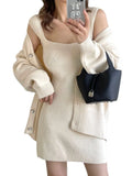 Fongt New Loose Solid Color Sweater Cardigan Package Buttock Vest Skirt Suit In The Long Sweater Two Sets Of Women-Outfit