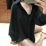 Fongt Shirt Female Fashion Fashion Design Sense Of Small Mature Retro Hong Kong Flavor Loose Shirt South Korea