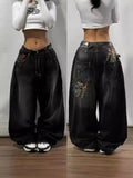 Black Wide-Legged Jeans 2024 New Spring And Autumn Style Middle Waist Style Sagging Jeans-Outfit