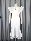 Fongt Lotus Leaves Folded Short-Sleeved Dress Banquet Temperament High-Waisted Fishtail Dress Dresses