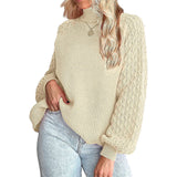 Fongt Women's Wear Sweater Fashion Women's Knit Jumper Solid Color Twisted Flower Turtleneck