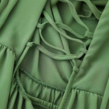 Fongt Summer Out-The-Shoulder Lantern Long-Sleeved V-Neck Dress Sexy Showy Multi-Colored Skirt Woman