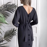 Vintage Front Button Sashes A-line Dress Long Sleeve Sexy V neck Solid Elegant Dress 2019 Autumn New Fashion Women