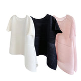 Fongt Folding Top Short Top Design Women's Niche Summer Asymmetrical Loose Large-Size Round Collar T Shirt Short Sleeve