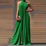 ZANZEA Fashion Women Jumpsuits Summer Pleated Wide Leg Overalls Casual Solid Sleeveless Loose Button Up Oversized