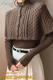 Women Autumn Vintage Sweater Knitted Slim Turtleneck Solid Korean Single Breasted Cardigan Cloak