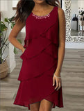 Fongt Women's New Mid-Long Dress Collar Collar Fashion Casual Personality Solid Color Hot Diamond Sleeveless