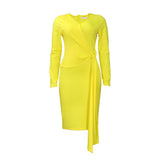 Fongt Women's Autumn Fashion Large-Size V-Neck Long-Sleeved Temperament Pencil Skirt Dress
