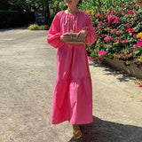 Holiday Pleated Dresses Casual Women Solid Dress Long Lantern Sleeve Maxi Dress Stylish Vestido VONDA Beach 2022 Long