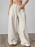 Fongt Loosely Tight Waist Striped Casual Straight Women's Trousers