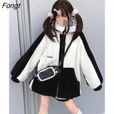 Winter Dolphin Hoodie Sweatshirt Spring Korean Anime Women Kawaii Loose Long Sleeve Tops Hip Hop Oversized Cartoon