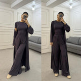 Fongt 2025 New Women's Round-Neck Long-Sleeved Broad-Legged Trouser Commuting Suit