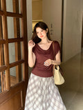 Fongt Xixi 13 Lines 2025 Summer New Korean Version Of Temperament Lace Jersey Short-Sleeved Top 89361