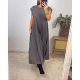 Fongt New Women's Dress Elegant Fashion Round Neckless 100 Foldless Dress
