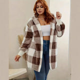 Fongt Fashion Plush Long-Sleeved Rib Hooded Loose Coat
