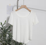 Solid Color Irregular U-Neck Short-Sleeved T-Shirt Woman Xia Slimming Leisure Short Coat