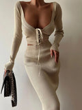 Fongt Tight Knitted Set Autumn/Winter 2023 New Women's Long-Sleeved Sweater Skirt