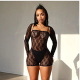 Fongt New Women's Hottie Fashion Lace Empty Long Sleeve Sumpension