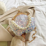 Clip Shining Shoulder Bags Chains Evening Handbags Bling Pearl Clutch Bag Chain Wedding Dinner Purses Luxury Designer
