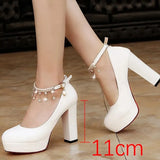 Crystal Ankle Strap Pumps Women Chunky Platform Super High Heels Shoes Woman Autumn 2023 Thick Heeled Party Wedding Shoes-Outfit