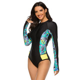 New Surf Suit Swimsuit Long-Sleeved Zipper Swimsuit Women Snorkeling Print Thin