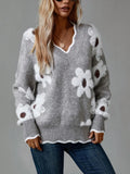 Fongt And Winter New Lace V-Neck Marinde Jersey Casual Sweater