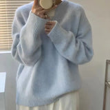 Fongt New Ultra-Soft Special Grade Sheep Velvet Korean Version Of Loose Thin Solid Color Base Round Collar Knitted Sweater