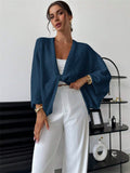 Fongt New Cross-Design Deep V Collar Casual Relaxed Elegant Simple Sweater