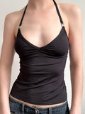 Fongt Wind Metal Decoration Hanging Neck Small Vest Hottie Slim Elastic New Blouse Tide