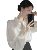 Fongt Temperament White Shirt Woman 2025 Spring High-End Professional Commuting Long-Sleeved Top Fashion Chiffon Shirt