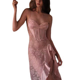 Fongt Sexy Transparent Lace Thin Back Sling Sling Skirt Pure Lust High Open Pajamas Set