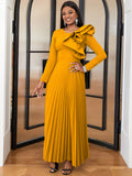 Fongt Round Collar Three-Dimensional Decorative Folds Skirt Styling Party Party High Waist Dress Dresses