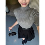Fongt Temperament Suit Dress Women Autumn Solid Cartoon Sleeve Knitted Shirt Half-Dress Two-Set