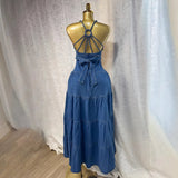 Fongt Women's Summer New Sexy Fashion V-Neck Suspension With Denim Dress Cake Dress