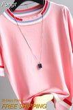 Shirt Femme Knitted T Shirt Women Summer Tops Short Sleeve Tshirt Korean Style Womens Clothes Camisetas De Mujer Para
