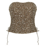 Fongt Waste Net Hole Beads Personalized Fabric Solid Color Sexy Hottie Side Strapped Bra Coat 2025 New