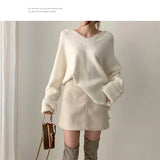 Lazy Wind V-Neck Sweater Women Look Loose And Thin, Wearing Knitted Bottomed Sweaters Inside-Outfit