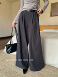 Fongt Xixi 2025 Autumn White Standard Temperament High-Waisted Wool Leisure Straight Legs Casual Trousers Women 85303