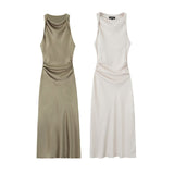New Spring Style Silk Satin Slim Flute Dress 2124305-Outfit