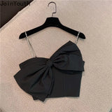 Sexy Lady Crop Top Mujer Summer Clothing Diamond Bow Backless Tanks Harajuku Temperament Tees Korean Fashion